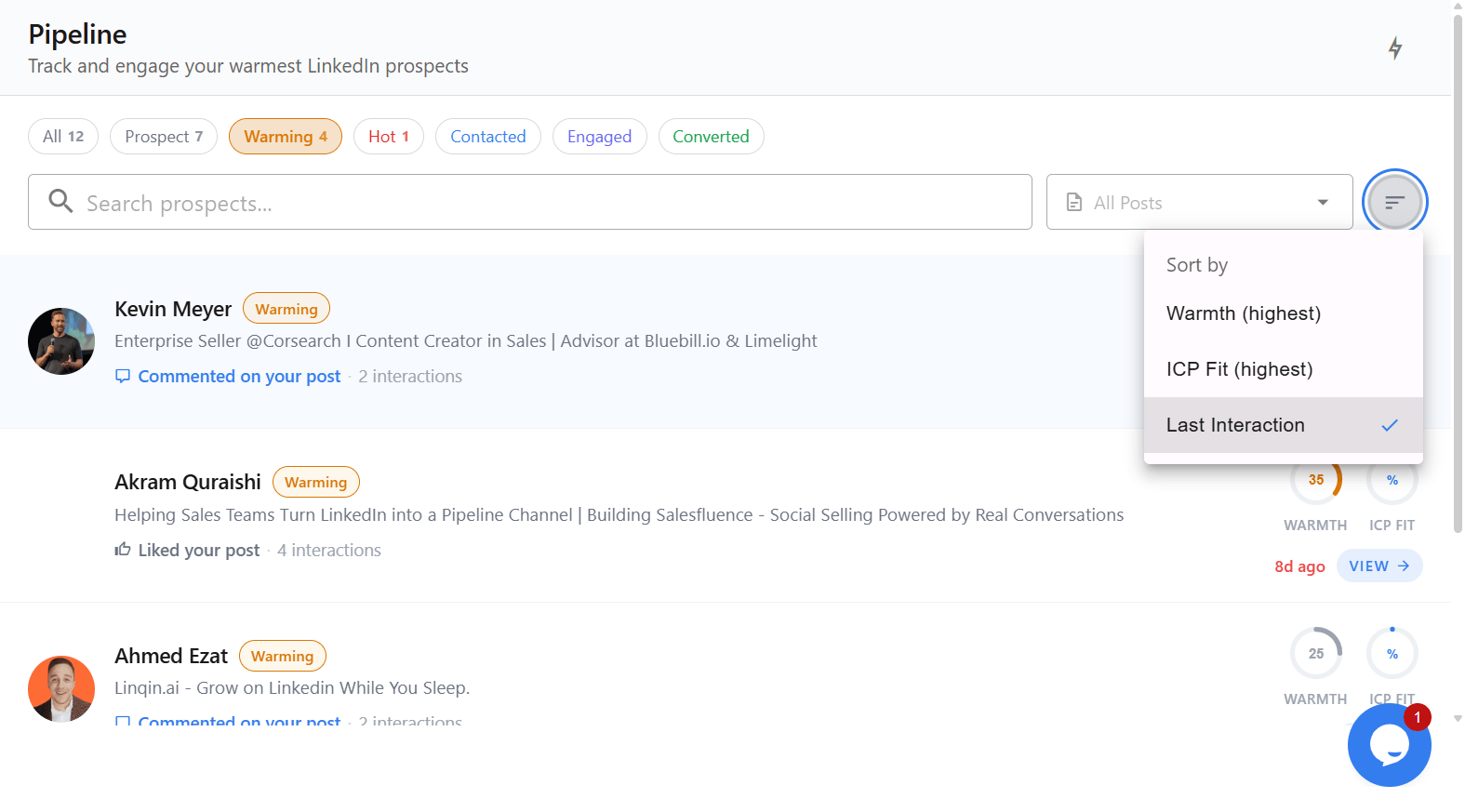 Pipeline warmth scoring and account prioritization view